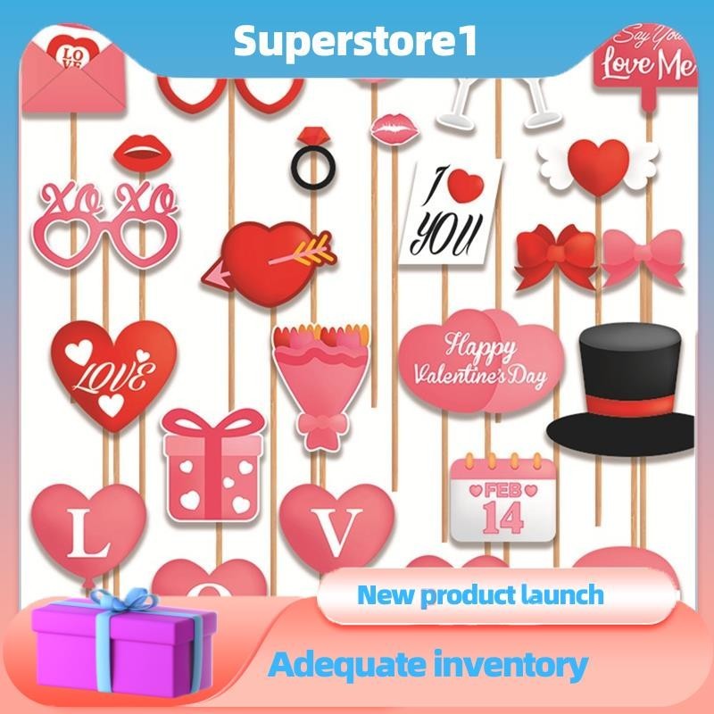superstore1 25 PCS Valentine'S Day Photo Booth Props Decor Pink Paper ...