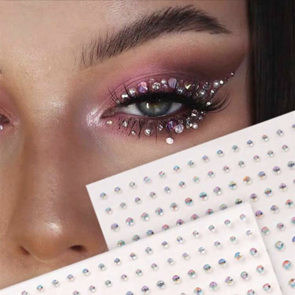 2 Sheets Transparent Colored Rhinestone Design Facial Tattoo Sticker ...