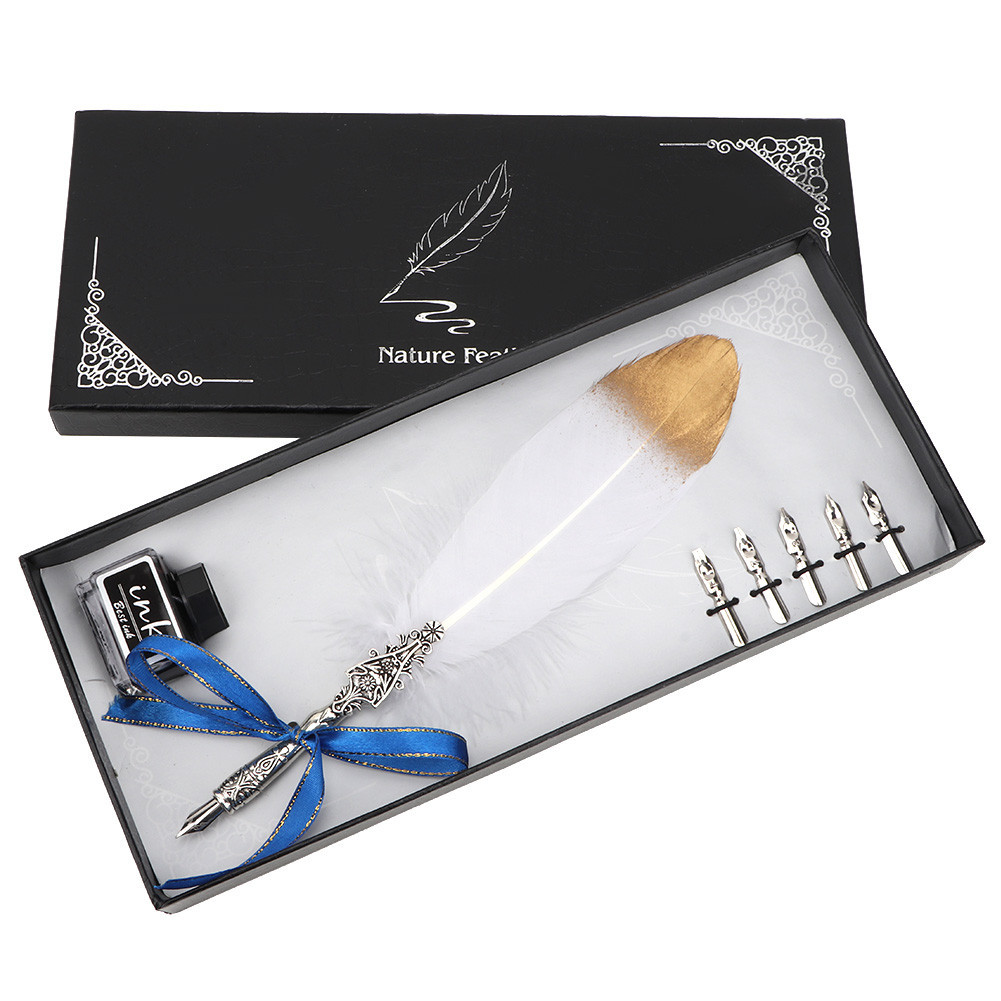European Vintage Feather Fountain Pen Calligraphy Quill Dip Pen Set