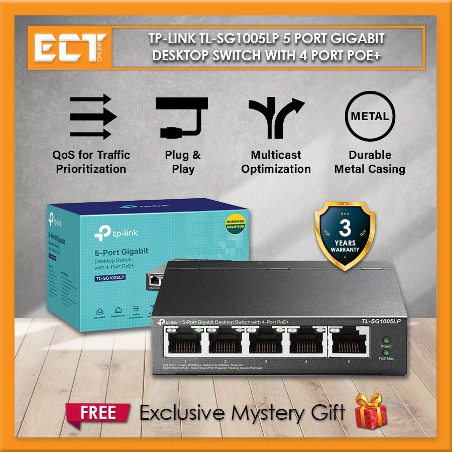 TP-Link TL-SG1005LP 5 Port Gigabit Desktop Switch With 4 Port PoE+ ...