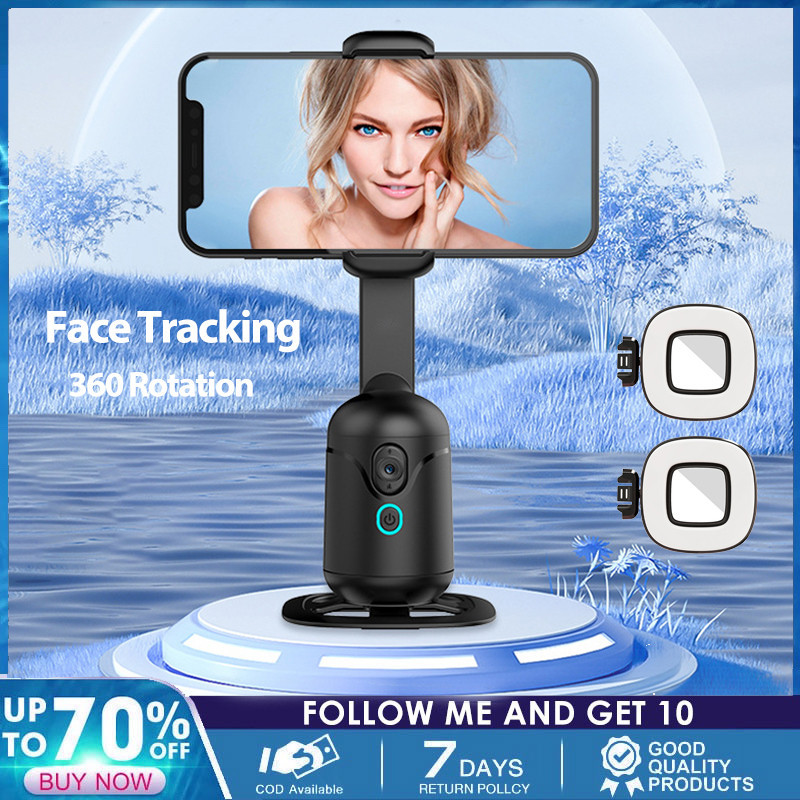 Auto Face Tracking Phone Holder Stand 360 Rotation AI Follow-Up Gimbal ...