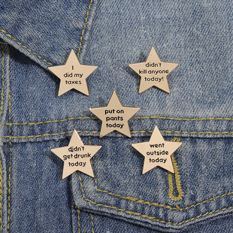 15 Styles FivePointed Star Enamel Brooch Text Short Sentence Backpack