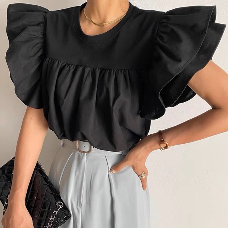 F.Fiesta Round Neck Ruffles Top #7187 | Shopee Philippines