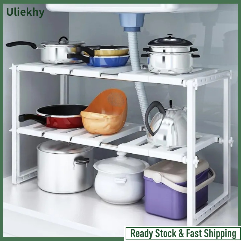 Uliekhy 2 Tier Expandable Adjustable Kitchen Under Sink Organizer ...