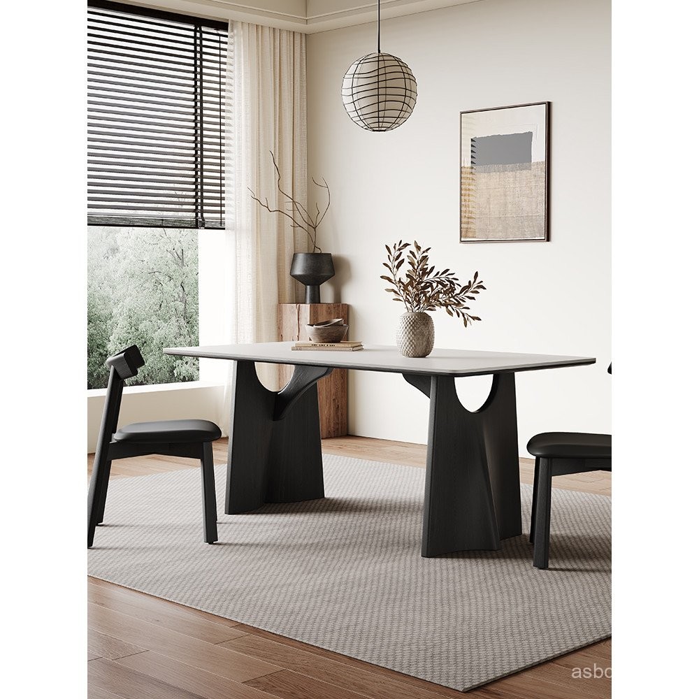 Black Solid Wood Dining Table Rectangular Modern Minimalist ...