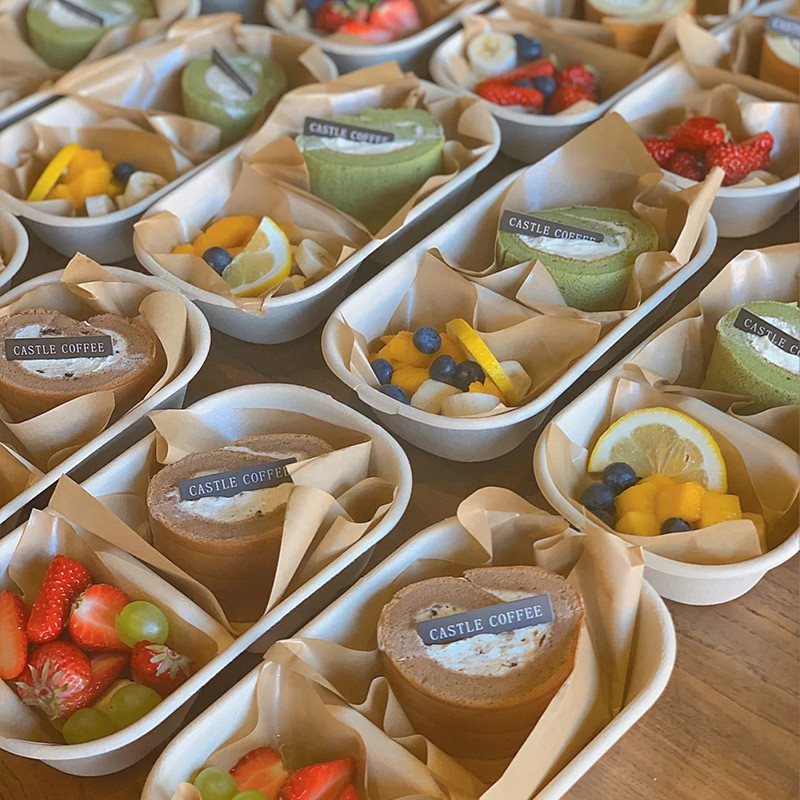 Dessert Box Food Container Double Grid 1.28 Bento Box Pulp 2 Baking