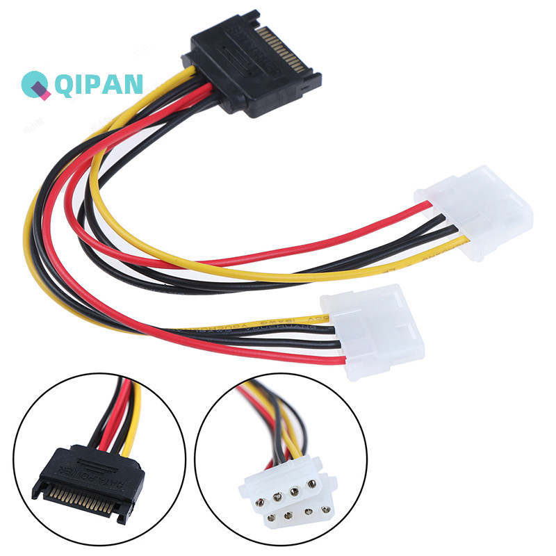 Qipan 15pin Sata Male To Double 4 Pin Molex Female Ide Hdd Power Harddrive Cable New Shopee 2499