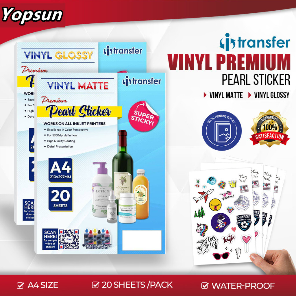 i-Transfer Vinyl Sticker Matte/Glossy Waterproof A4 20Sheets Premium ...