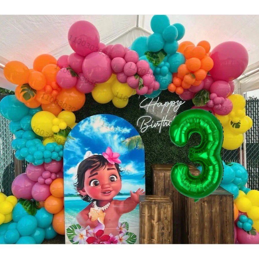 Moana Balloons Green 32inch 0-9th Number Foil Balloons Birthday
