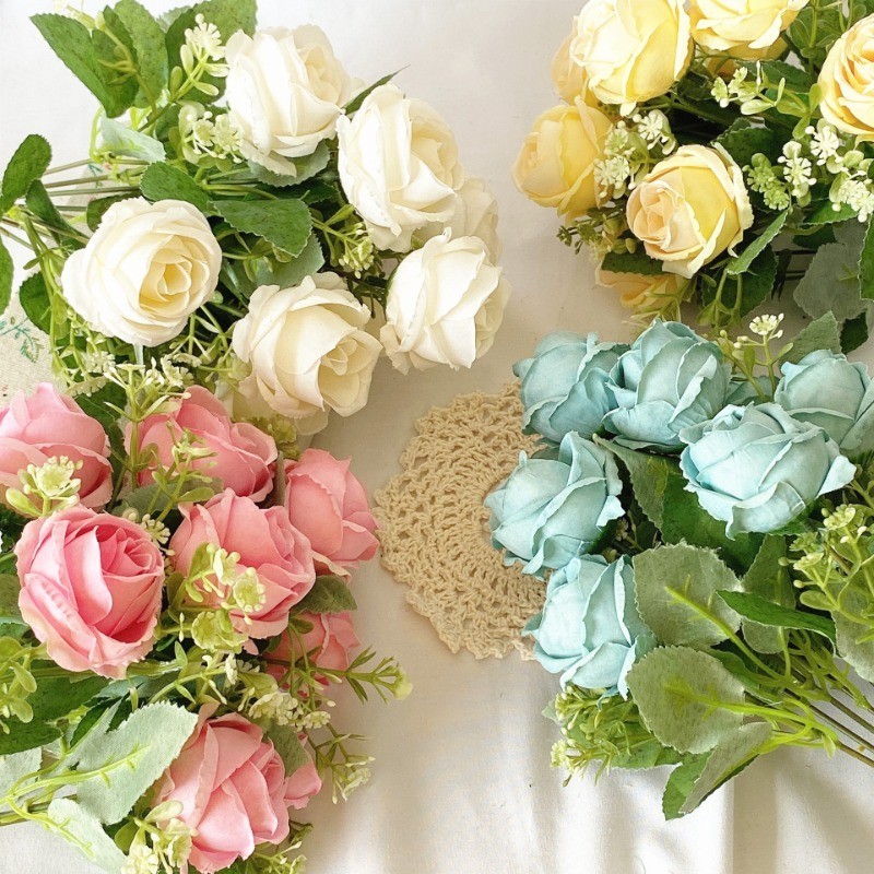 9 Heads Artificial Fake Rose Camellia Flower Flowers for Home Wedding ...