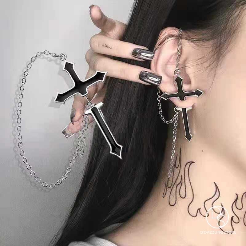 Dark Gothic Cross Earring Women Ear Piercing Stud Vintage Goth Punk ...