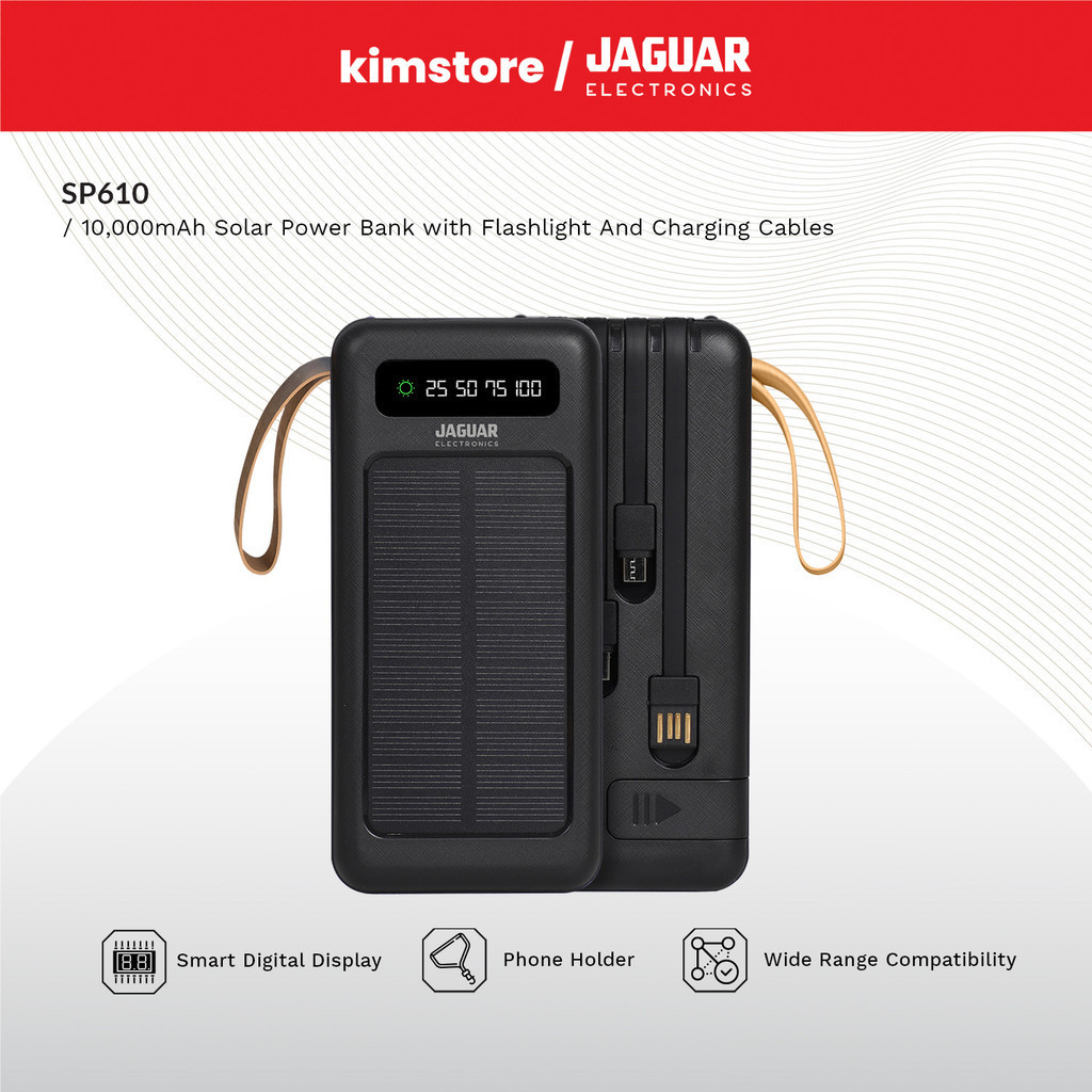 Jaguar Electronics SP610 10000mAh Solar Power Bank With Flashlight and ...