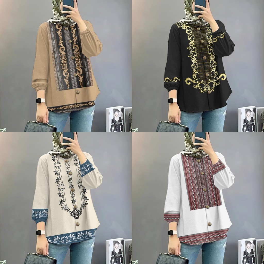 Baju Raya 2025 Viral Muslim Women’s Shirt Ethnic Bjau Retro Pattern ...