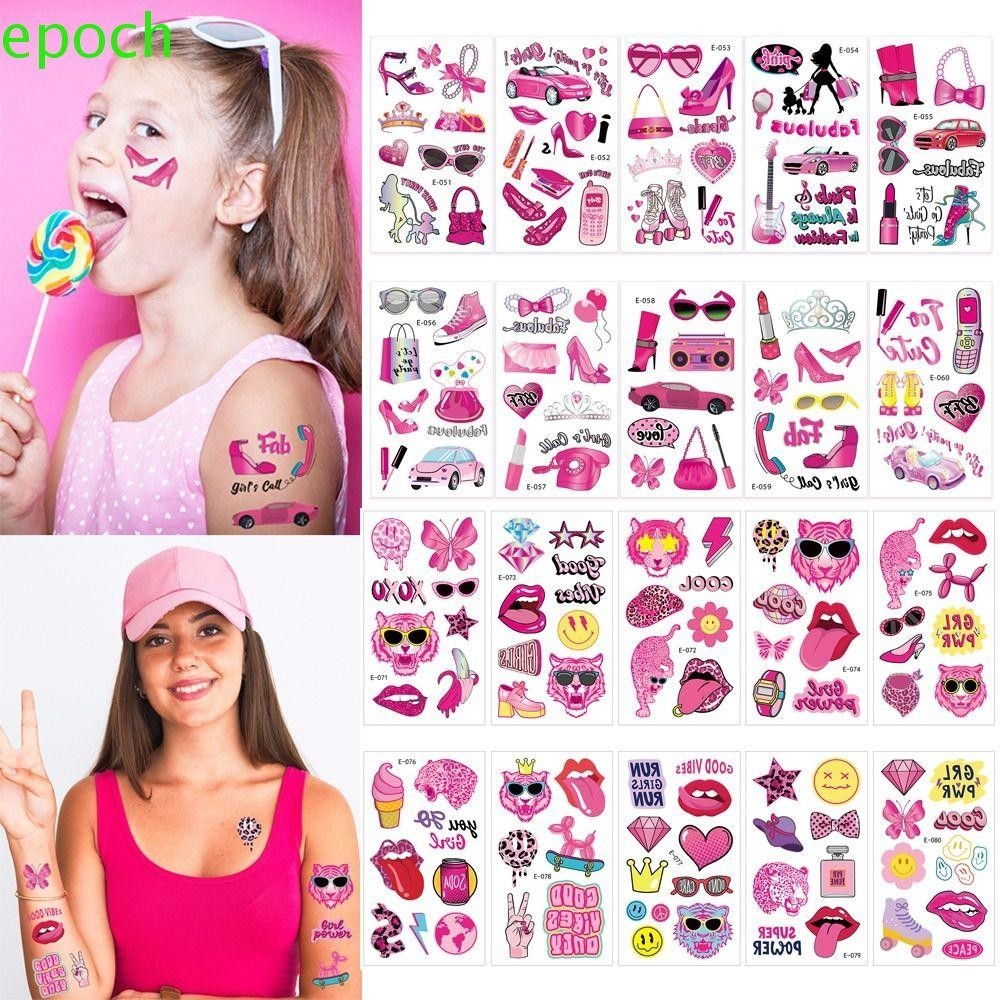 EPOCH 10 Sheets Pink Temporary Tattoo Stickers, Fashion INS Water Transfer Tattoos, Waterproof