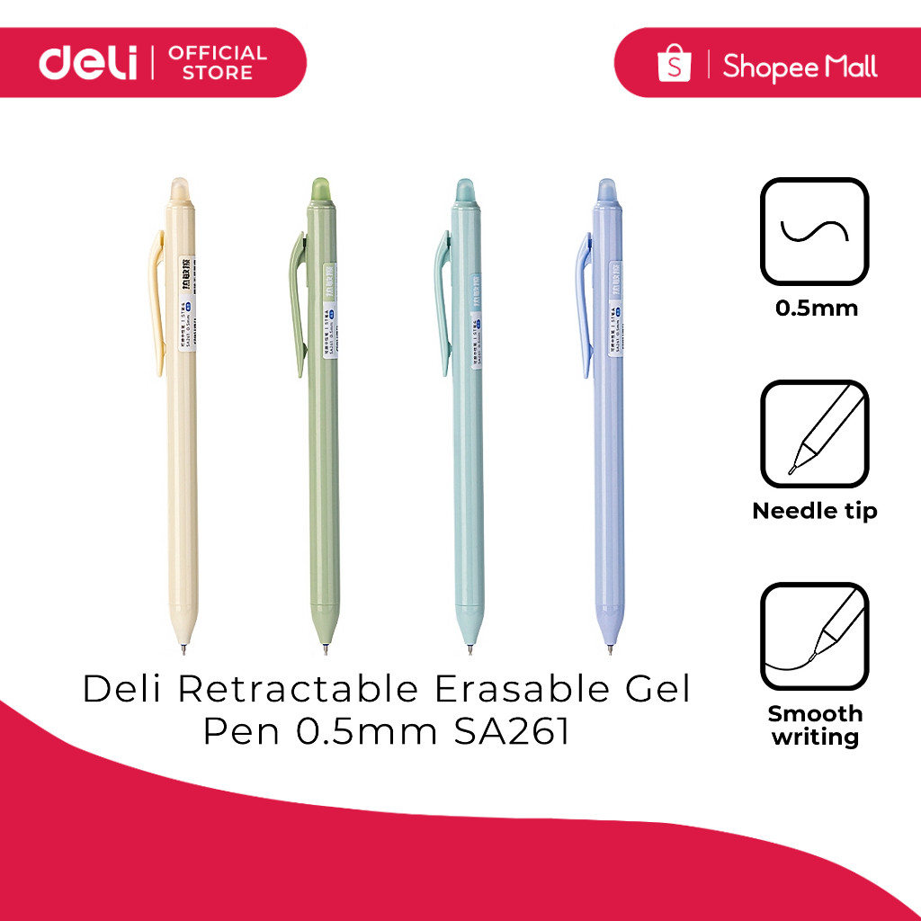 Deli SA261 Retractable Erasable Gel Pen 0.5mm [Blue Ink] | Shopee ...