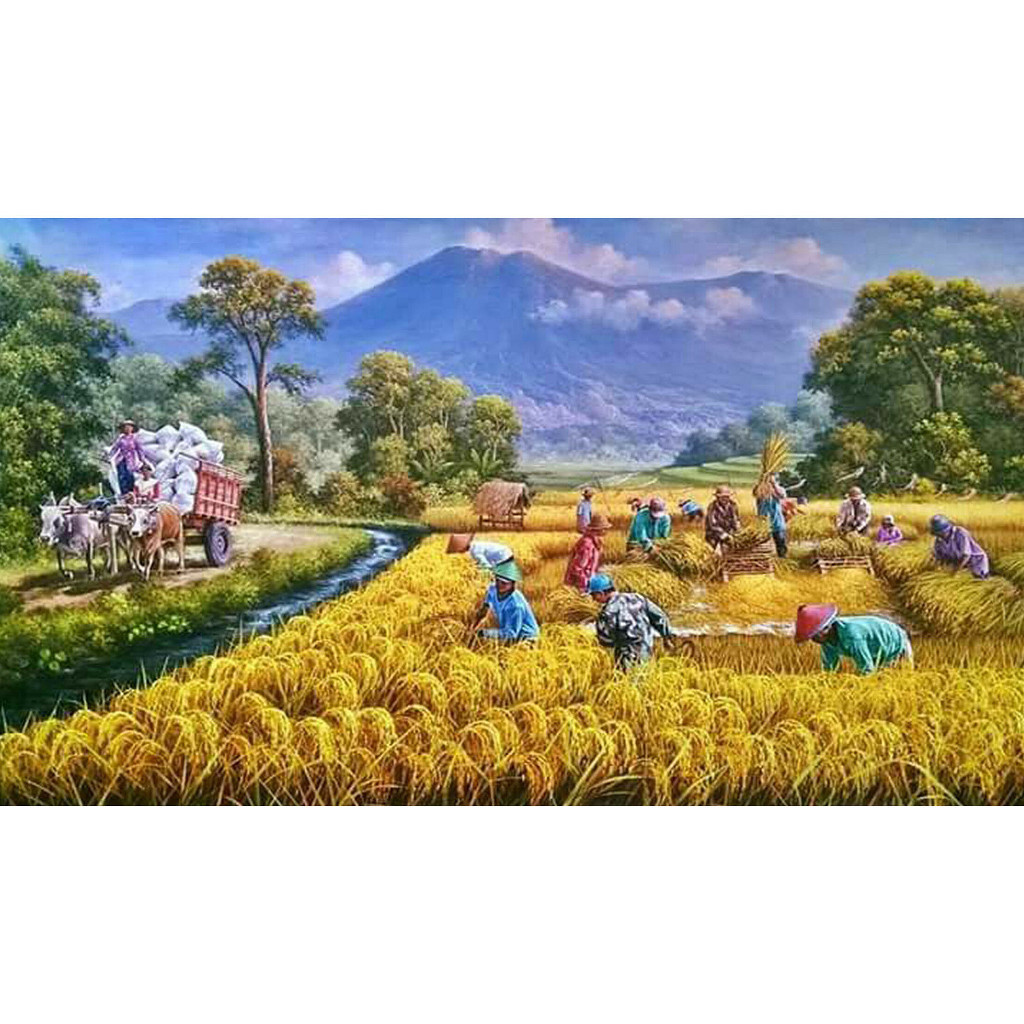 5D Diamond Painting Full Round Diamond DIY Busy Farm Harvest Landscape ...