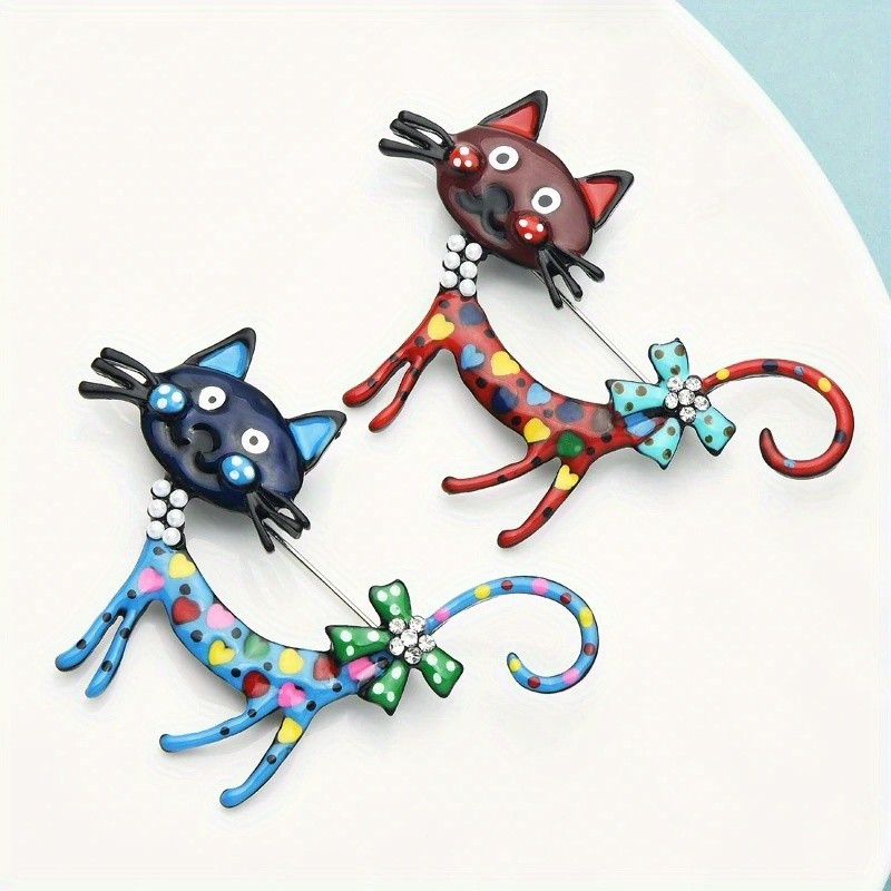 Lovely Cat Brooches 2-color Enamel Pet Animal Party Casual Brooch Pins ...