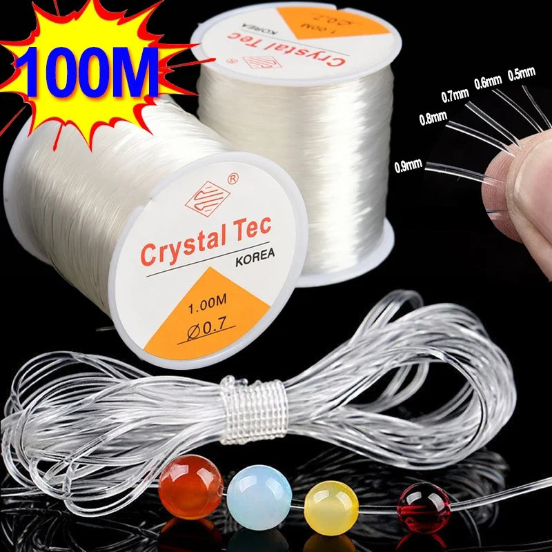 0.5-1.0mm Bracelet DIY Crystal Elastic Beading Line String / 100M/Roll ...