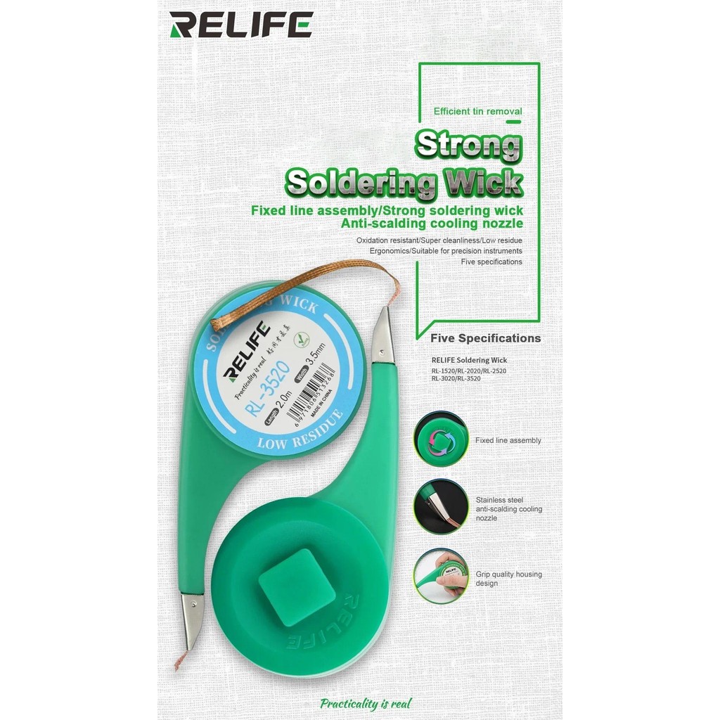 RELIFE Solder Wick No-Clean Copper Desoldering Braid Low Residue Tin ...