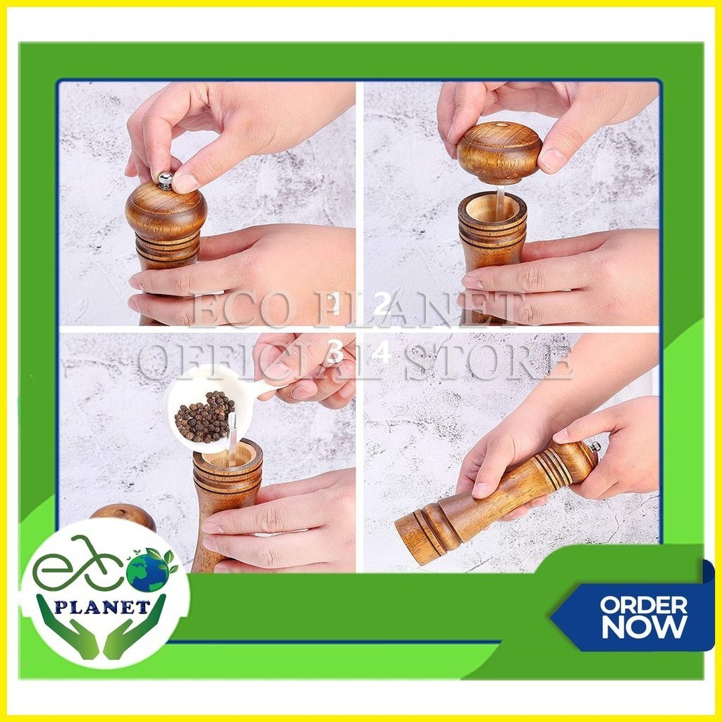 ☪ ℗ Ecoplanet COD#wooden oak pepper grinder spice Mill Salt Corn Muller ...