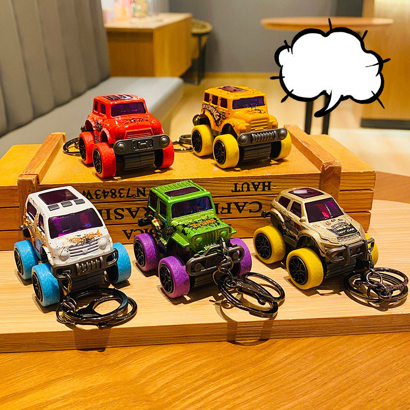Creative Cartoon Pull Back Wheel Off-Road Vehicle Keychain Mini Jeep ...