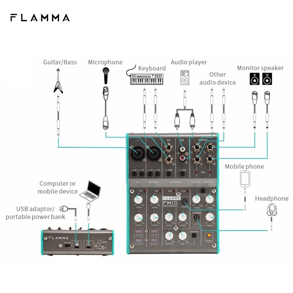 FLAMMA FM10 (In stock)FLAMMA FM10 Digital Audio Mixer 6 Channel
