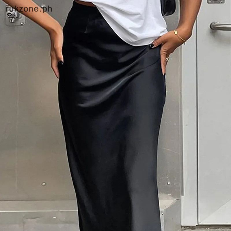 UKE Fashion Sa Black Long Skirt For Women Y2K High Waist Hip Package ...
