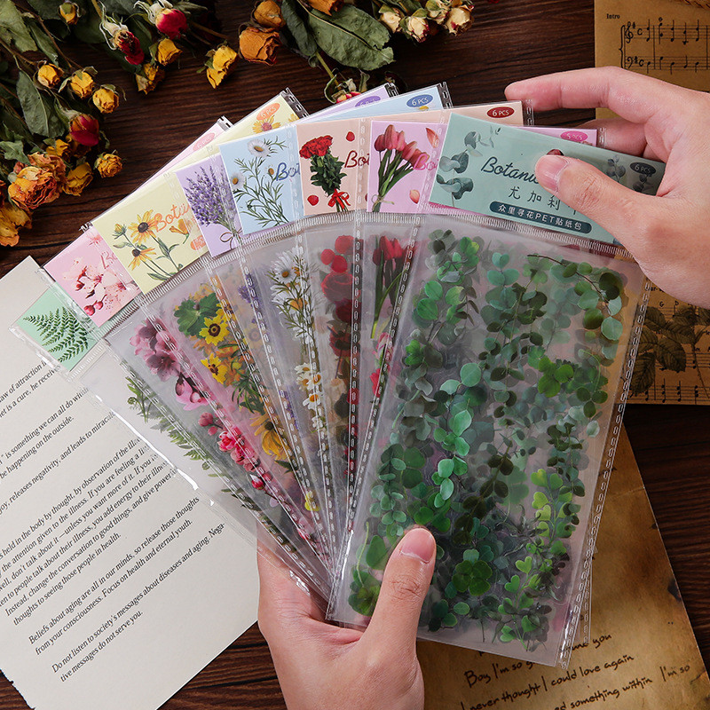 6 Sheets/set Botanical Garden Series Flowers Stickers Kawaii Plants ...
