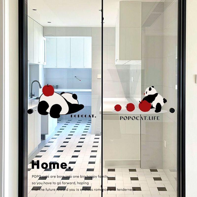 Glass Cartoon Panda Window Sticker Without Glue Leaving Traces Home ...