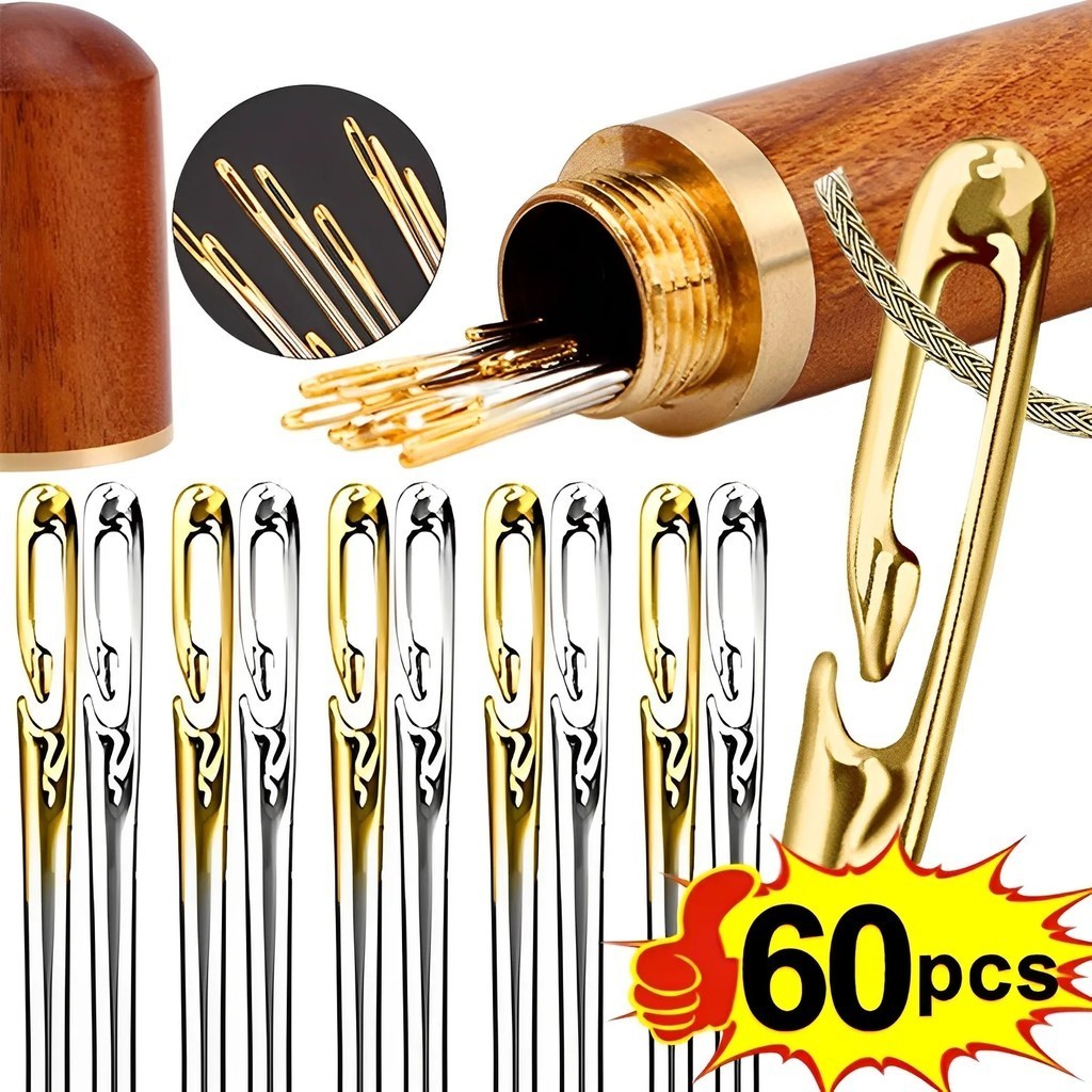 12/60Pcs Side Hole Blind Sewing Needles/Stainless Steel Elderly Needles ...
