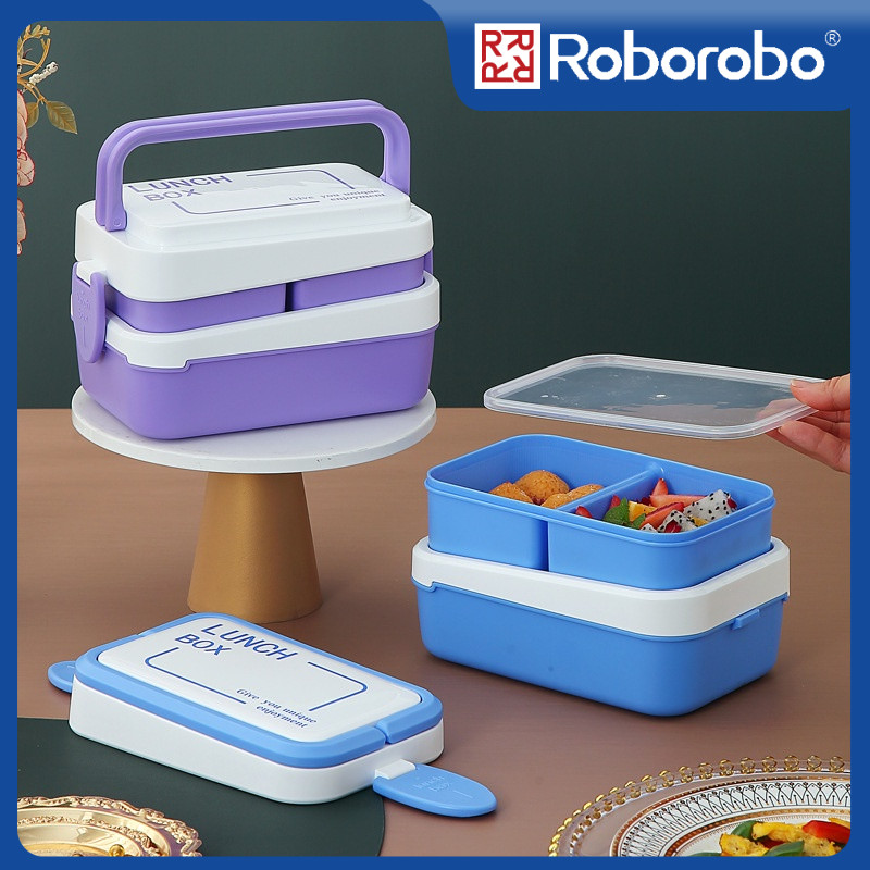 Roborobo Double Layer Lunch Box Microwaveable Pinic Box 1500ml Food ...