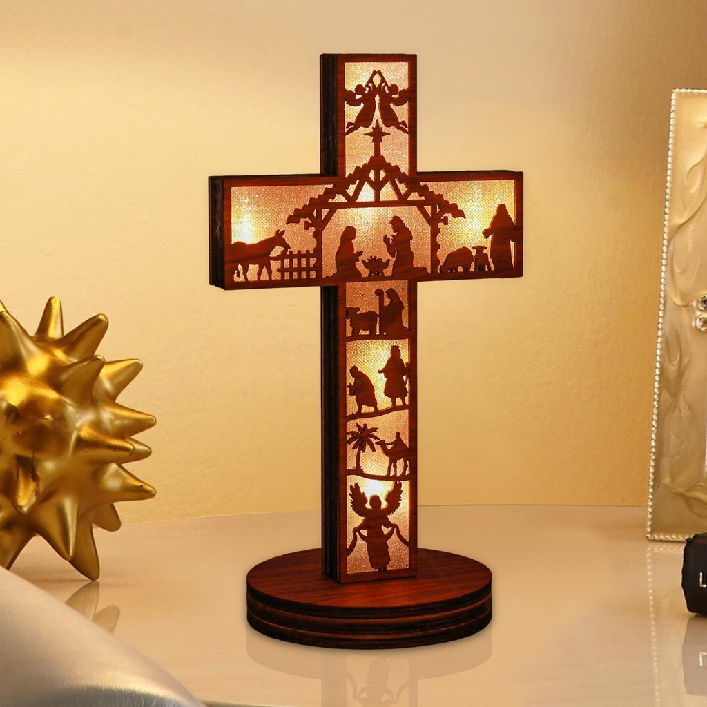 [homyl5dl] 3D Christmas Wooden Nativity Scene Table Centerpiece Ornament Nativity Statue