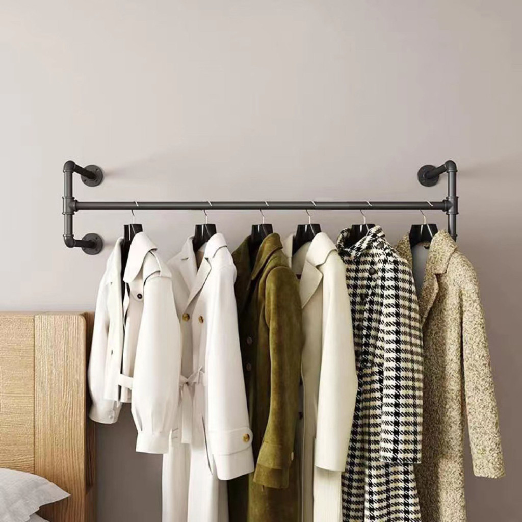 Wall-Mounted Hanger Metal Clothes Rack Clothing Storage Clothes ...
