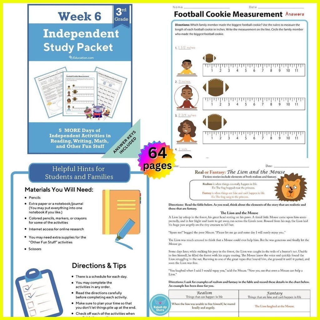 ♞GRADE 3 Independent Study Pack Worksheet/Workbook HomeSchool Learning