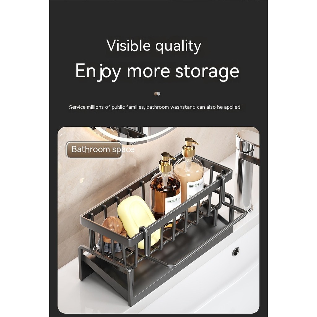 Kitchen Faucet Sink Drain Rack Sponge Hanging Rod Plastic Storage Drain ...
