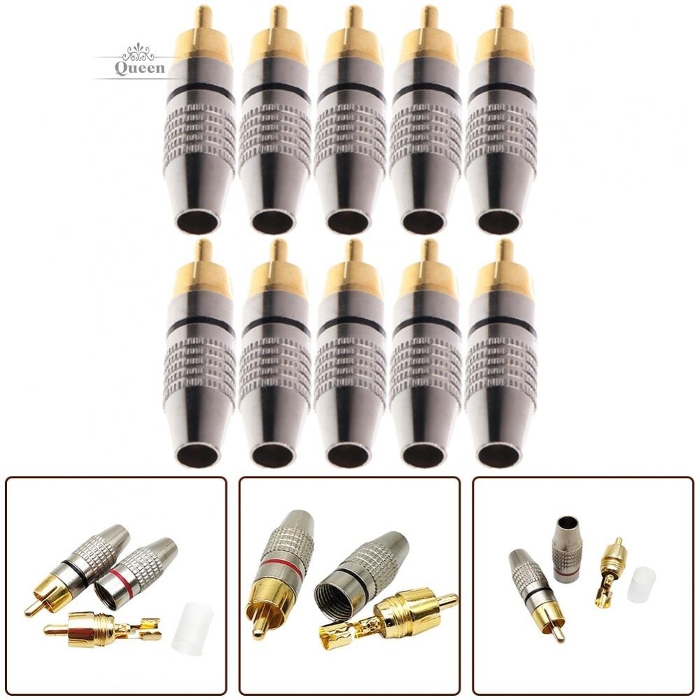 High Performance Gold Plated Soldering Rca Male Plug Adapter Connector 10pcs Set Shopee