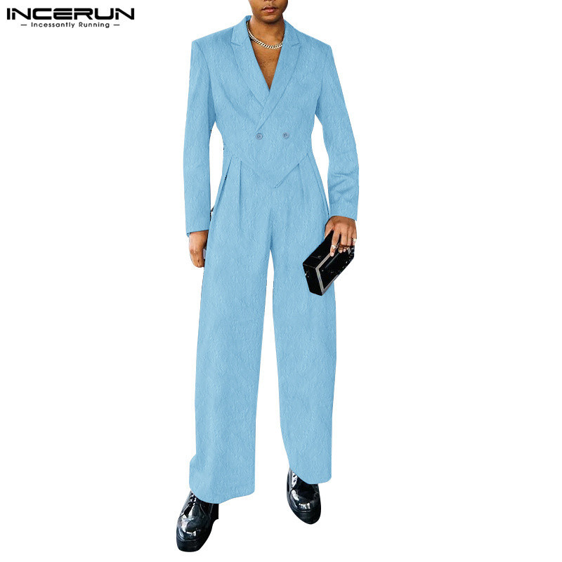 INCERUN Men's Fashion Flower Texture Fabric Two Piece Set | Shopee ...