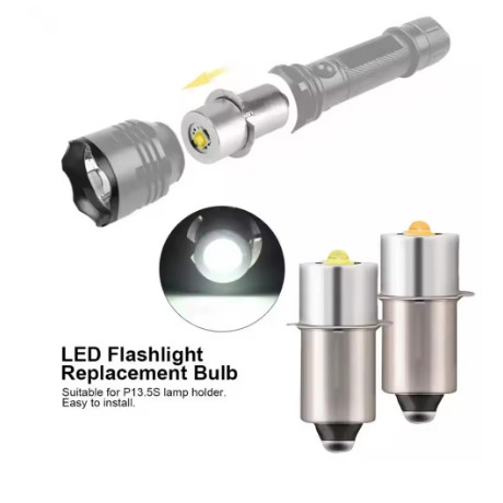 2PCS P13.5S LED Bulb Upgrade For Maglite Flashlight - 3W, 3V-18V, Bright 220LM White Light