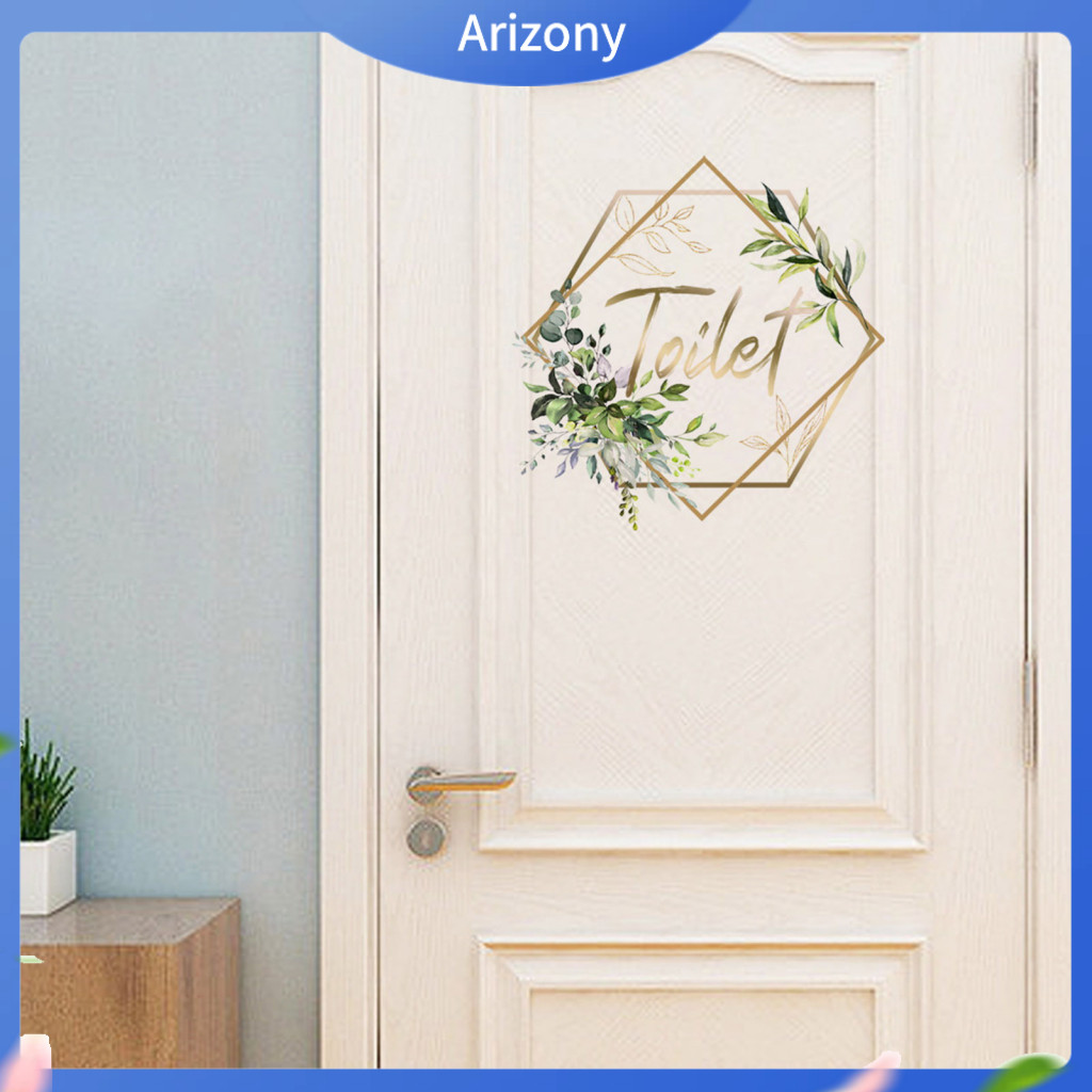 《penstok》 Waterproof Door Decal Green Plant Toilet Door Sticker Golden ...