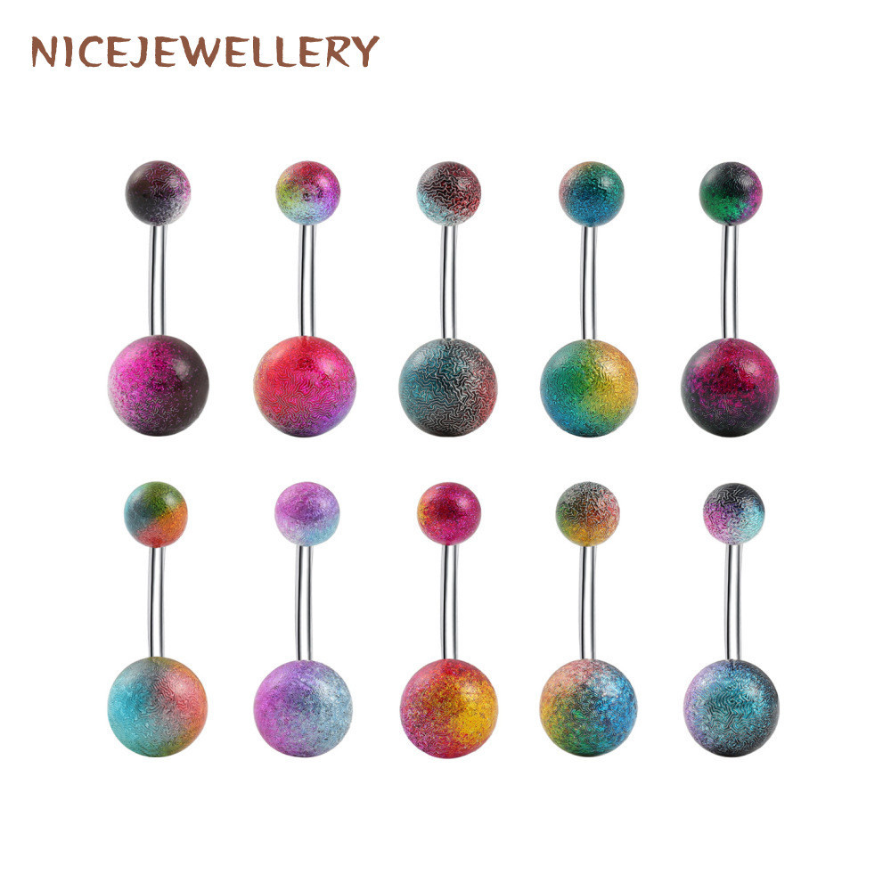 1PC titanium steel bent rod anti allergic navel ring acrylic painted