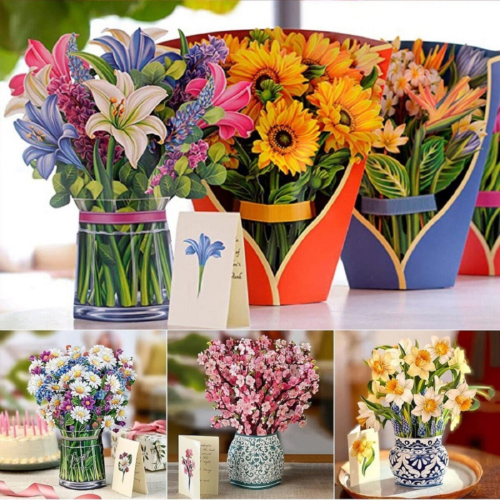 Mothers Day 3D Paper Pop Up Flower Bouquet Greeting Card for Birthday ...