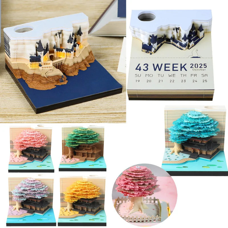 Castl Desk Calendar 2025 Tear-Away 3D Calendar Memo Pad Creative Desk ...