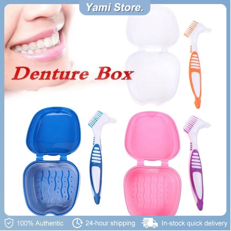 False Teeth Storage Box with Hanging Net Container Denture Bath Box ...