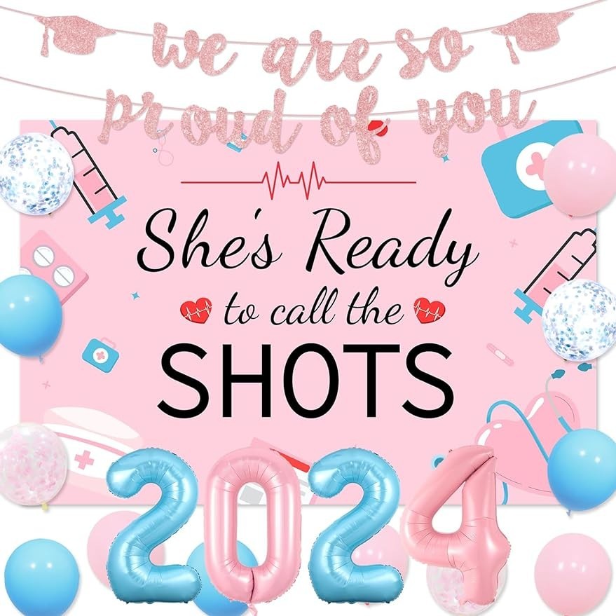 CHEEREVEAL 2024 Nurse Graduation Party Decorations Pink Backdrop