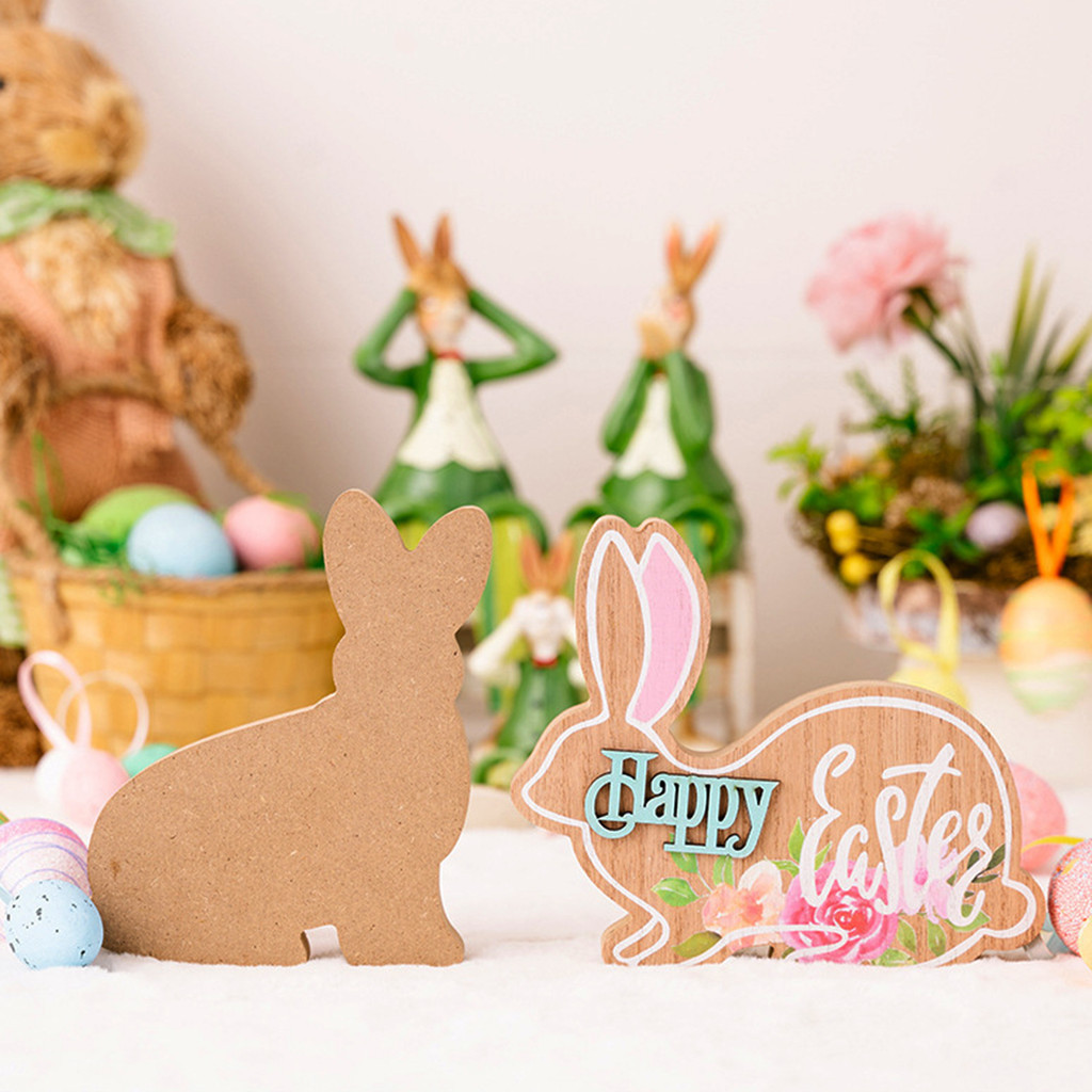 Happy Easter / 2Pcs/Set Wooden Rabbit Ornaments Cute Easter Bunny ...