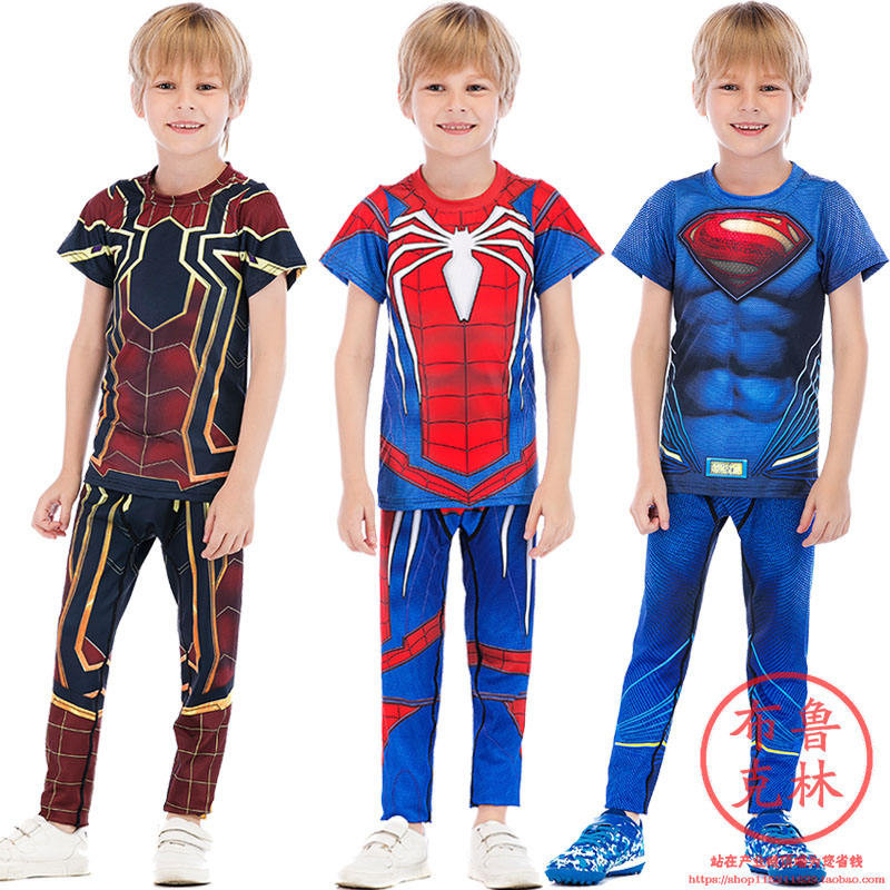 Children Suit Marvel Avengers Superman Captain America Short-Sleeved T ...