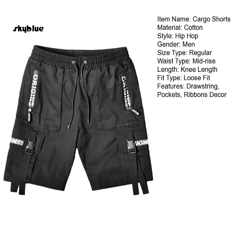 Sy High Street Shorts Elastic Waist Cargo Shorts Summer Men s Cargo Shorts with Elastic Waistband and Drawstring Hip Hop Punk Style Shopee Philippines
