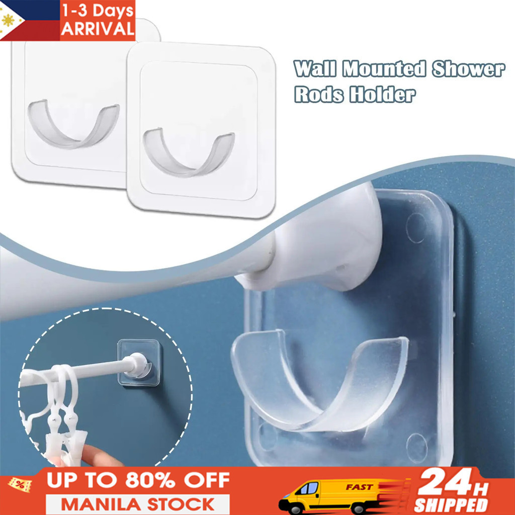 Nail-Free Curtain Rod Holder Clamp Hooks Adjustable Adhesive Wall ...