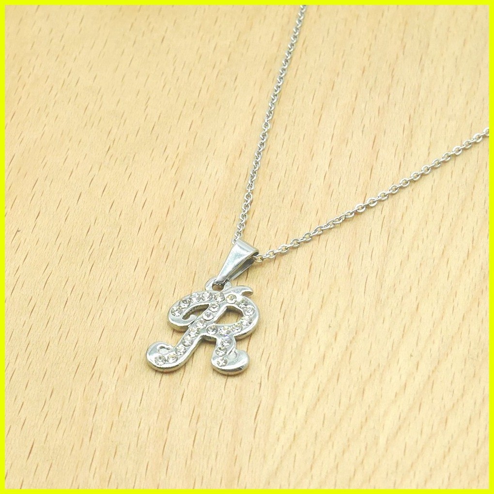 【Value Choice 】 Stainless Steel Rhinestone Initial Letter R - Silver ...