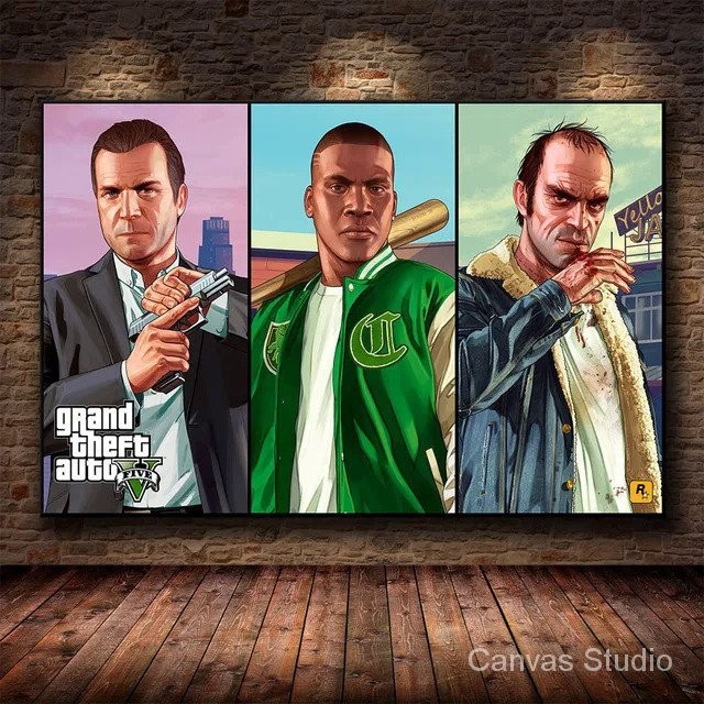 Grand Theft Auto V Game Poster GTA 5 Canvas Art Print Painting Wall ...